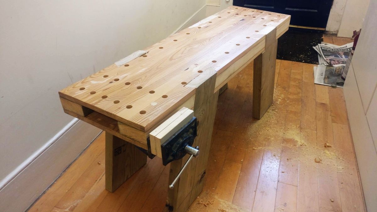 Reclaimed wooden workbench.